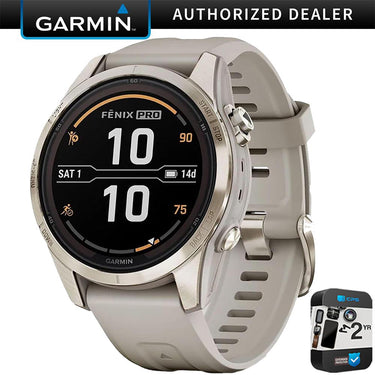 Garmin fenix 7S Pro Solar, Sapphire, Soft Gold Steel, Light Sand + 2 Year Warranty Pack