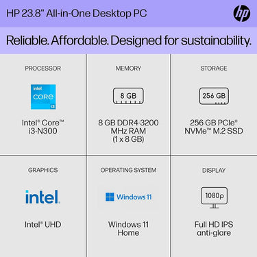 Hewlett Packard 24-cr0030 23.8-inch 8GB/256GB All-in-One Desktop PC - 7G9S5AA#ABA - Open Box