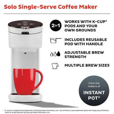 Instant Pot Solo Single-Serve Coffee Maker, Ground Coffee and Pod Coffee Maker, White