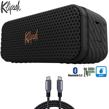 Klipsch Nashville Portable Bluetooth Speaker, IP67 Waterproof w/ USB-C Cable Bundle