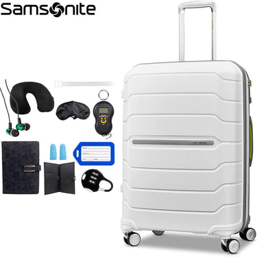 Samsonite Freeform 28" Large Spinner Luggage White/Grey with Traveling Bundle