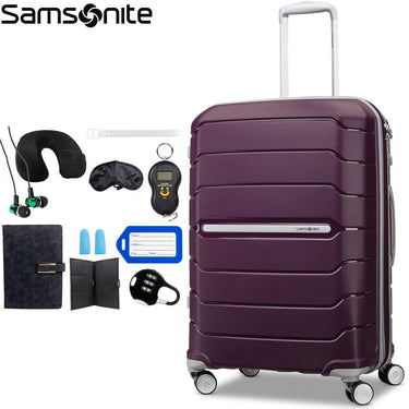 Samsonite Freeform 21" Carry-On Spinner Luggage Amethyst Purple+Traveling Bundle
