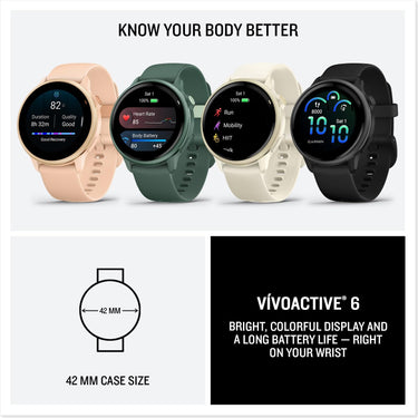 Garmin VIVOACTIVE 6 Health and Fitness GPS Smartwatch, Jasper Green with Silicone Band