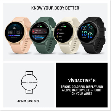 Garmin VIVOACTIVE 6 Health and Fitness GPS Smartwatch, Bone with Silicone Band