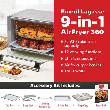 Emeril Lagasse Everyday 360 Stainless Steel Air Fryer Toaster Oven - Factory Refurbished