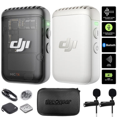 DJI Mic 2 Transmitter Dual Wireless Microphone (Black & White) + Accessories Bundle