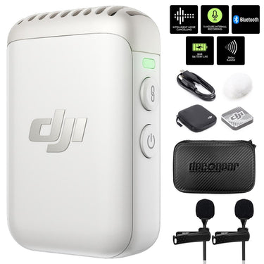 DJI Mic 2 Transmitter Wireless Microphone (White) + Accessories Bundle