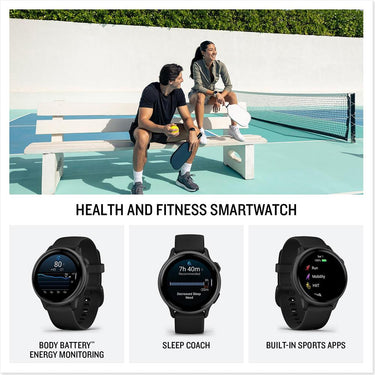 Garmin VIVOACTIVE 6 Health & Fitness GPS Smartwatch, Black + Accessories Bundle