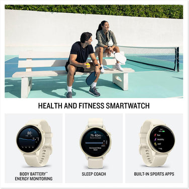 Garmin VIVOACTIVE 6 Health and Fitness GPS Smartwatch, Bone + Accessories Bundle
