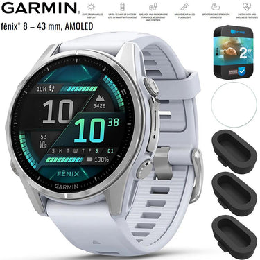 Garmin Fenix 8 43 mm AMOLED Silver with Whitestone Band + 2 Year Warranty Bundle