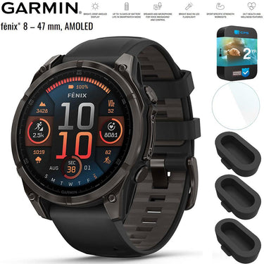 Garmin Fenix 8 47 mm AMOLED Gray Titanium w/ Black Band + 2 Year Warranty Bundle