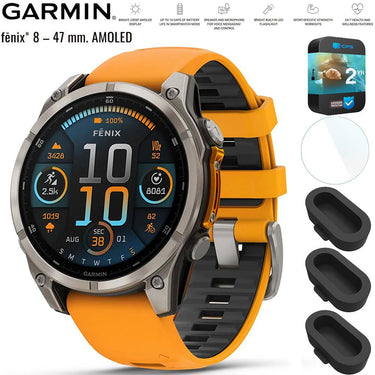 Garmin Fenix 8 47 mm AMOLED Titanium with Orange Band + 2 Year Warranty Bundle