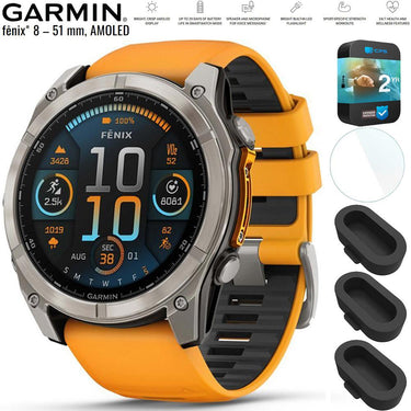 Garmin Fenix 8 51 mm AMOLED Titanium with Orange  Band + 2 Year Warranty Bundle