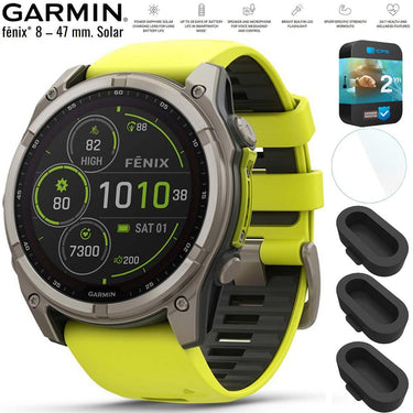 Garmin Fenix 8 47 mm Solar Titanium w/ Yellow/Graphite Band+2 Yr Warranty Bundle