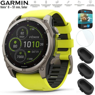 Garmin Fenix 8 51mm Solar Titanium w/ Yellow/Graphite Band+2 Yr Warranty Bundle