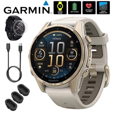 Garmin Fenix 8 43mm Smartwatch, AMOLED, Sapphire, Soft Gold + Accessories Bundle