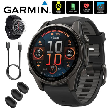 Garmin Fenix 8 43mm Smartwatch, Sapphire, Carbon Gray DLC Titanium + Accessories Bundle