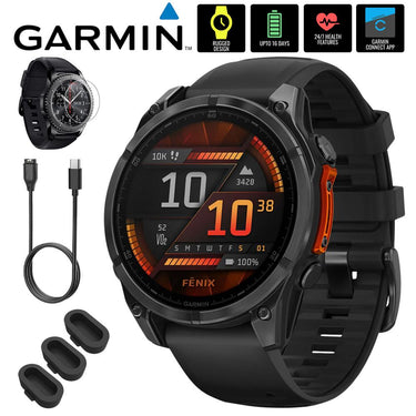 Garmin Fenix 8 47mm Smartwatch, Slate Gray w/ Black Silicone Band + Accessories Bundle