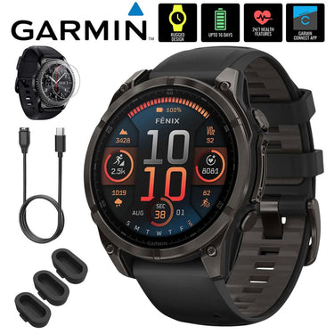 Garmin Fenix 8 47mm Smartwatch, Sapphire, Carbon Gray Titanium + Accessories Bundle