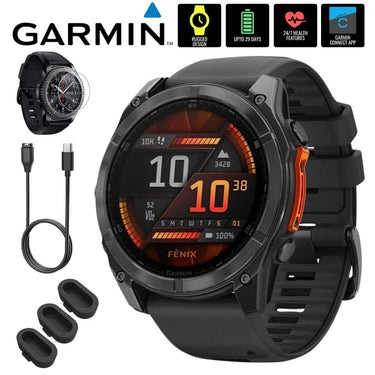 Garmin Fenix 8 51mm Smartwatch, Sapphire, Carbon Gray DLC Titanium + Accessories Bundle