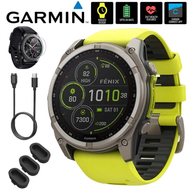 Garmin Fenix 8 47 mm Smartwatch, Solar Sapphire, Titanium + Accessories Bundle