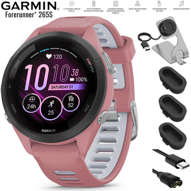 Garmin Forerunner 265S GPS Smartwatch Light Pink with Charging Dock Bundle