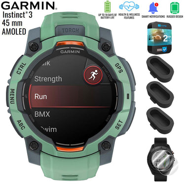 Garmin Instinct 3 - 45 mm GPS Smartwatch AMOLED Neo Tropic + 2Yr Warranty Bundle