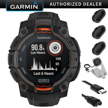 Garmin Instinct 3 - 45 mm GPS Smartwatch, SOLAR + Charging Dock + Dust Cover Bundle