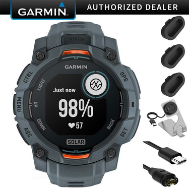 Garmin Instinct 3 - 45 mm GPS Smartwatch, SOLAR + Charging Dock + Dust Cover Bundle