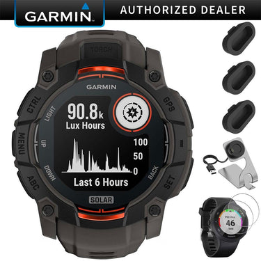 Garmin Instinct 3 - 50 mm GPS Smartwatch, SOLAR + Charging Dock + Protector Bundle