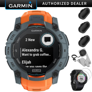 Garmin Instinct 3 - 50 mm GPS Smartwatch, SOLAR + Charging Dock + Protector Bundle