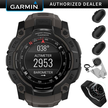 Garmin Instinct 3 - 50 mm GPS Smartwatch, AMOLED + Charging Dock + Protector Bundle