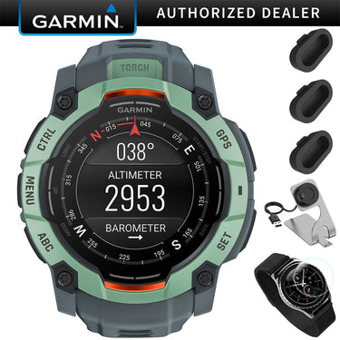 Garmin Instinct 3 - 50 mm GPS Smartwatch, AMOLED + Charging Dock + Protector Bundle