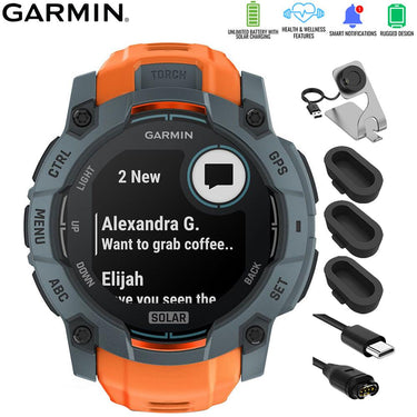 Garmin Instinct 3 - 50 mm GPS Smartwatch SOLAR Twilight + Charging Dock Bundle