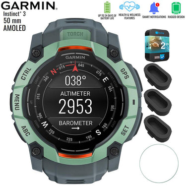 Garmin Instinct 3 - 50 mm GPS Smartwatch AMOLED Neo Tropic + 2Yr Warranty Bundle