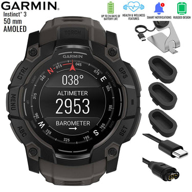 Garmin 3 - 50 mm GPS Smartwatch AMOLED Neo Tropic with Charging Dock Bundle