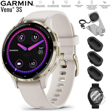 Garmin Venu 3S GPS Smartwatch Gold with Ivory Case 41mm + Charging Dock Bundle