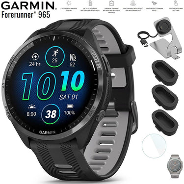 Garmin Forerunner 965 Smartwatch Black and Powder Gray with Charging Dock Bundle