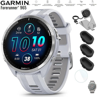 Garmin Forerunner 965 Smartwatch Whitestone and Gray with Charging Dock Bundle