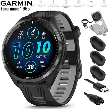 Garmin Forerunner 965 Running Smartwatch Black and Powder Gray + Charging Bundle