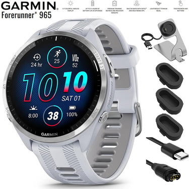 Garmin Forerunner 965 Running Smartwatch Whitestone and Gray + Charging Bundle