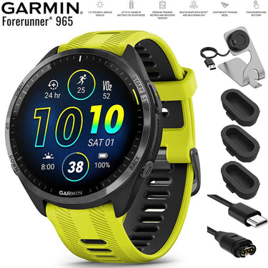 Garmin Forerunner 965 Running Smartwatch Amp Yellow and Black + Charging Bundle
