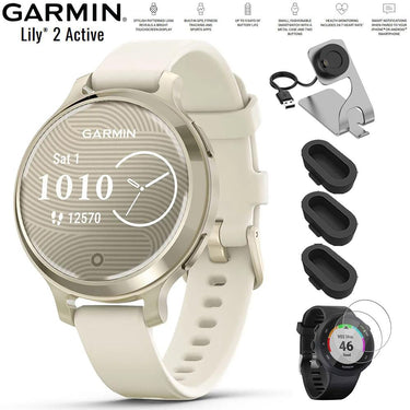 Garmin Lily 2 Active Smartwatch Lunar Gold with Band + Charging Dock Bundle