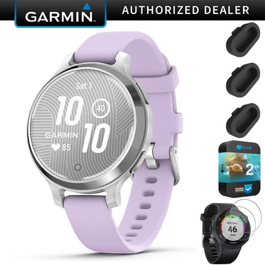 Garmin Lily 2 Active Smartwatch Silver w/ Purple  Silicone Band + 2 Yr Warranty Pack