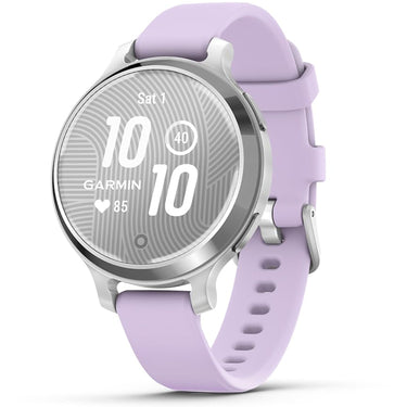 Garmin Lily 2 Active Smartwatch Silver w/ Purple  Silicone Band + 2 Yr Warranty Pack