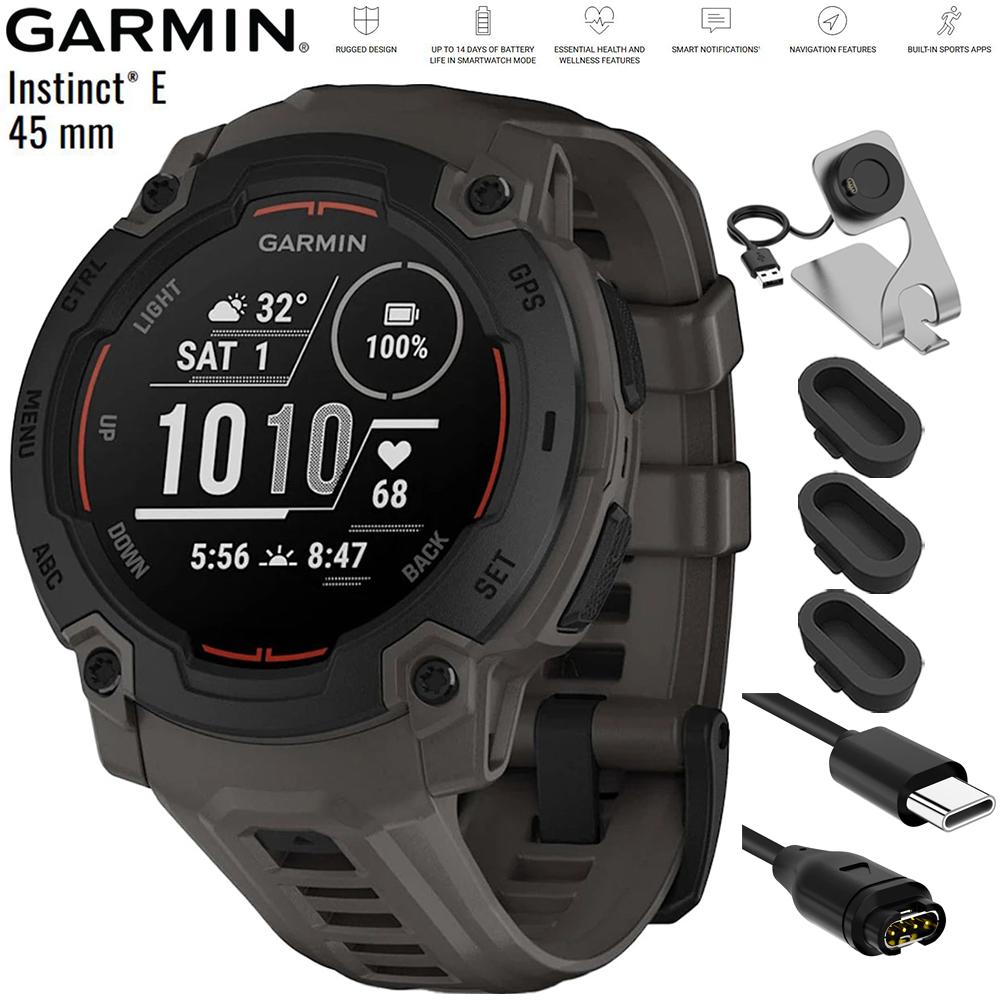 Garmin Instinct E 45mm Rugged Outdoor GPS Smartwatch Charcoal + Chargi
