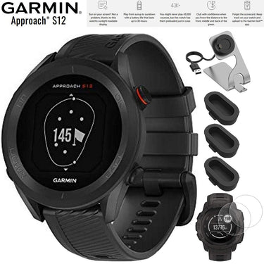 Garmin Approach S12 GPS Golf Watch 42k+ Courses Black with Charging Dock Bundle