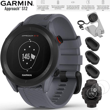 Garmin Approach S12 GPS Golf Watch 42k+ Courses Blue with Charging Dock Bundle
