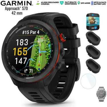 Garmin Approach S70 42 mm GPS Golf Watch Black Band with 2 Year Warranty Bundle
