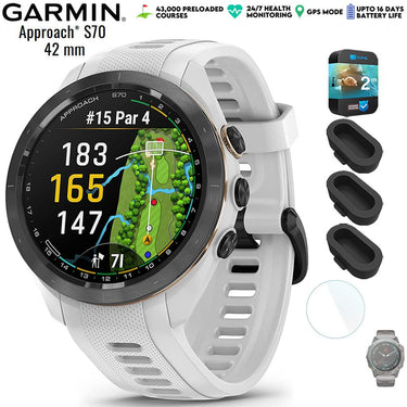 Garmin Approach S70 42 mm GPS Golf Watch White Band with 2 Year Warranty Bundle